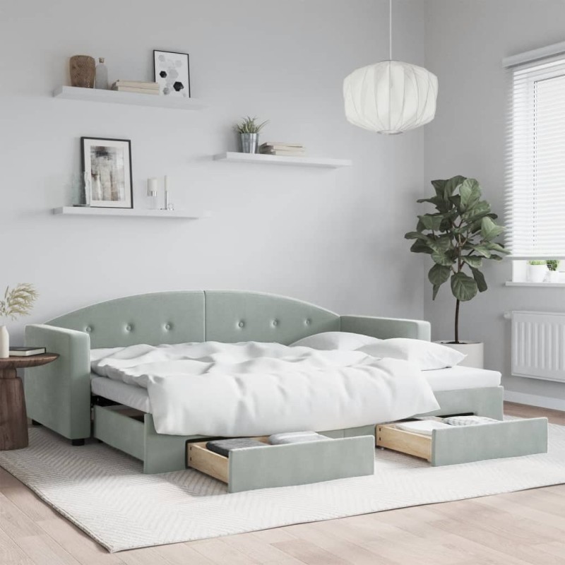 vidaXL Tagesbett Ausziehbar mit Schubladen Hellgrau 80x200 cm Samt vidaXL Tagesbett Ausziehbar mit Schubladen Hellgrau 80x200 cm Samt