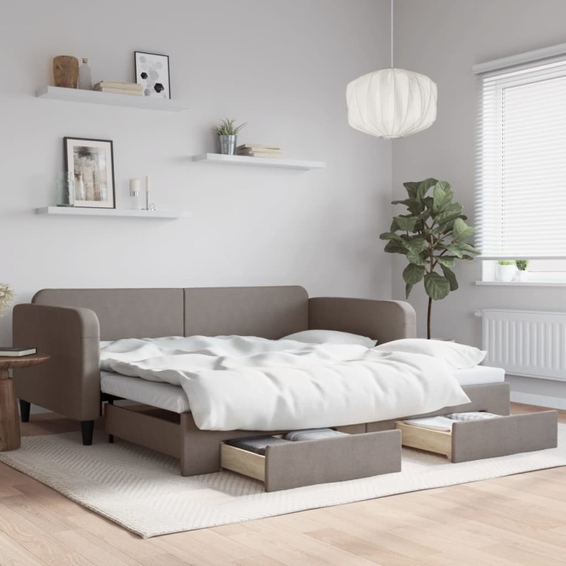 vidaXL Tagesbett Ausziehbar mit Schubladen Taupe 100x200 cm Stoff vidaXL Tagesbett Ausziehbar mit Schubladen Taupe 100x200 cm Stoff