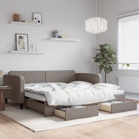 vidaXL Tagesbett Ausziehbar mit Schubladen Taupe 100x200 cm Stoff
