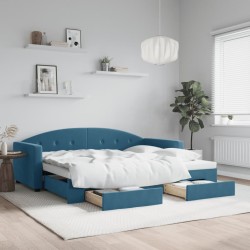vidaXL Tagesbett mit Rollbett und Schubladen Blau 90x200 cm Samt