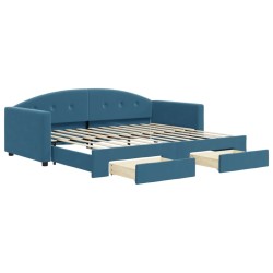 vidaXL Tagesbett mit Rollbett und Schubladen Blau 90x200 cm Samt