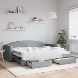 vidaXL Tagesbett Ausziehbar mit Schubladen Hellgrau 90x200 cm Stoff