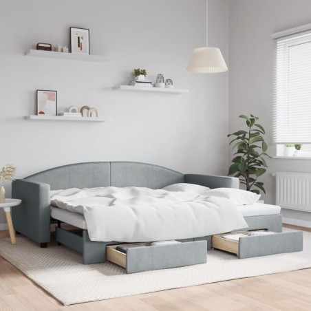 vidaXL Tagesbett Ausziehbar mit Schubladen Hellgrau 90x200 cm Stoff