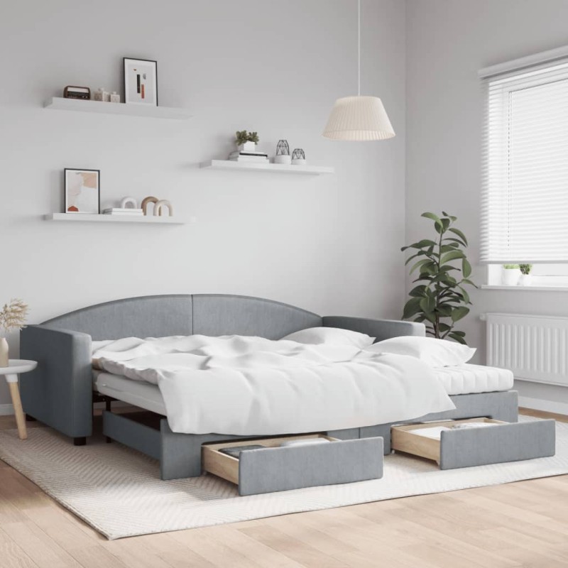 vidaXL Tagesbett Ausziehbar mit Schubladen Hellgrau 100x200 cm Stoff vidaXL Tagesbett Ausziehbar mit Schubladen Hellgrau 100x200 cm Stoff