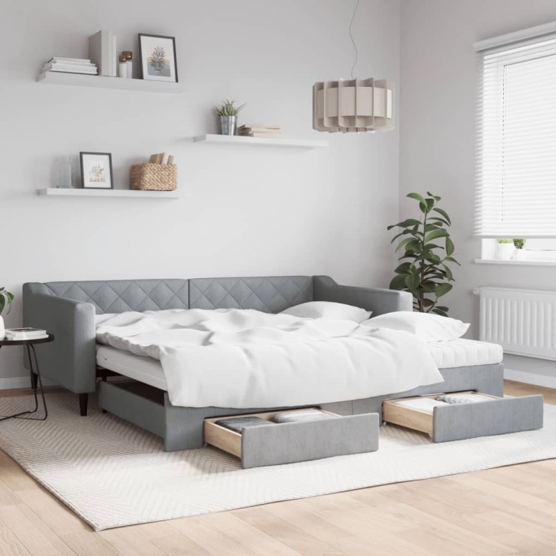 vidaXL Tagesbett Ausziehbar mit Schubladen Hellgrau 100x200 cm Stoff vidaXL Tagesbett Ausziehbar mit Schubladen Hellgrau 100x200 cm Stoff