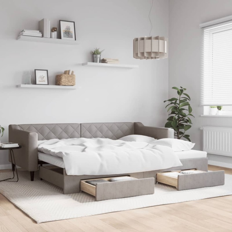 vidaXL Tagesbett Ausziehbar mit Schubladen Taupe 90x200 cm Stoff vidaXL Tagesbett Ausziehbar mit Schubladen Taupe 90x200 cm Stoff