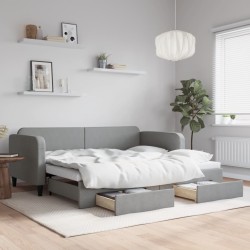 vidaXL Tagesbett Ausziehbar mit Schubladen Hellgrau 90x190 cm Stoff