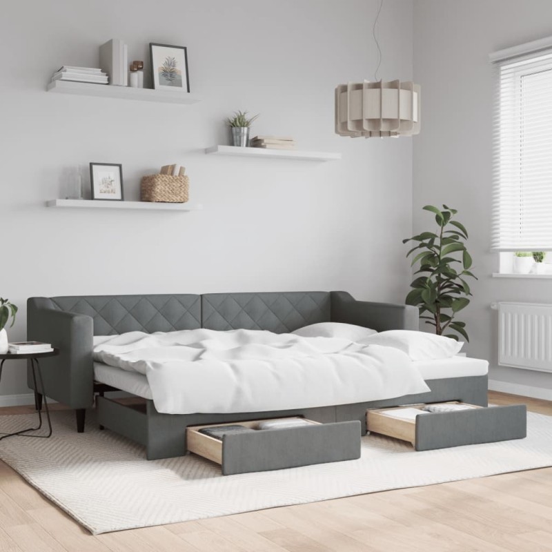 vidaXL Tagesbett Ausziehbar mit Schubladen Dunkelgrau 80x200 cm Stoff vidaXL Tagesbett Ausziehbar mit Schubladen Dunkelgrau 80x200 cm Stoff