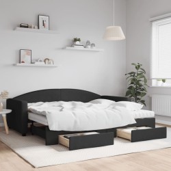 vidaXL Tagesbett Ausziehbar mit Schubladen Schwarz 90x200 cm Stoff