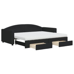 vidaXL Tagesbett Ausziehbar mit Schubladen Schwarz 90x200 cm Stoff