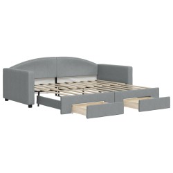 vidaXL Tagesbett Ausziehbar mit Schubladen Hellgrau 90x190 cm Stoff