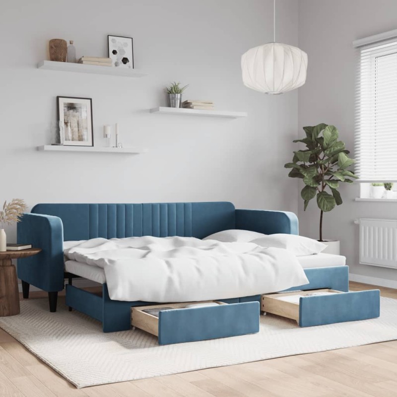 vidaXL Tagesbett Ausziehbar mit Schubladen Blau 80x200 cm Samt vidaXL Tagesbett Ausziehbar mit Schubladen Blau 80x200 cm Samt