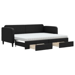 vidaXL Tagesbett Ausziehbar mit Schubladen Schwarz 80x200 cm Stoff