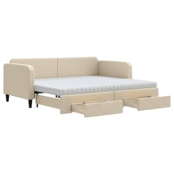 vidaXL Tagesbett Ausziehbar mit Schubladen Creme 90x200 cm Stoff
