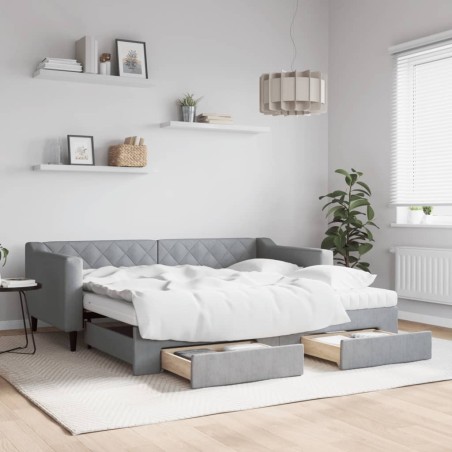 vidaXL Tagesbett Ausziehbar mit Schubladen Hellgrau 90x190 cm Stoff