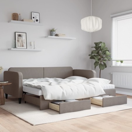 vidaXL Tagesbett Ausziehbar mit Schubladen Taupe 90x200 cm Stoff