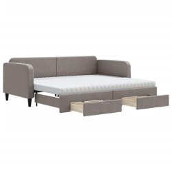 vidaXL Tagesbett Ausziehbar mit Schubladen Taupe 90x200 cm Stoff