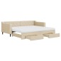 vidaXL Tagesbett Ausziehbar mit Schubladen Creme 90x200 cm Stoff vidaXL Tagesbett Ausziehbar mit Schubladen Creme 90x200 cm Stoff