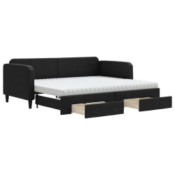 vidaXL Tagesbett Ausziehbar mit Schubladen Schwarz 90x190 cm Stoff
