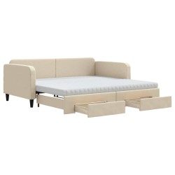 vidaXL Tagesbett Ausziehbar mit Schubladen Creme 100x200 cm Stoff