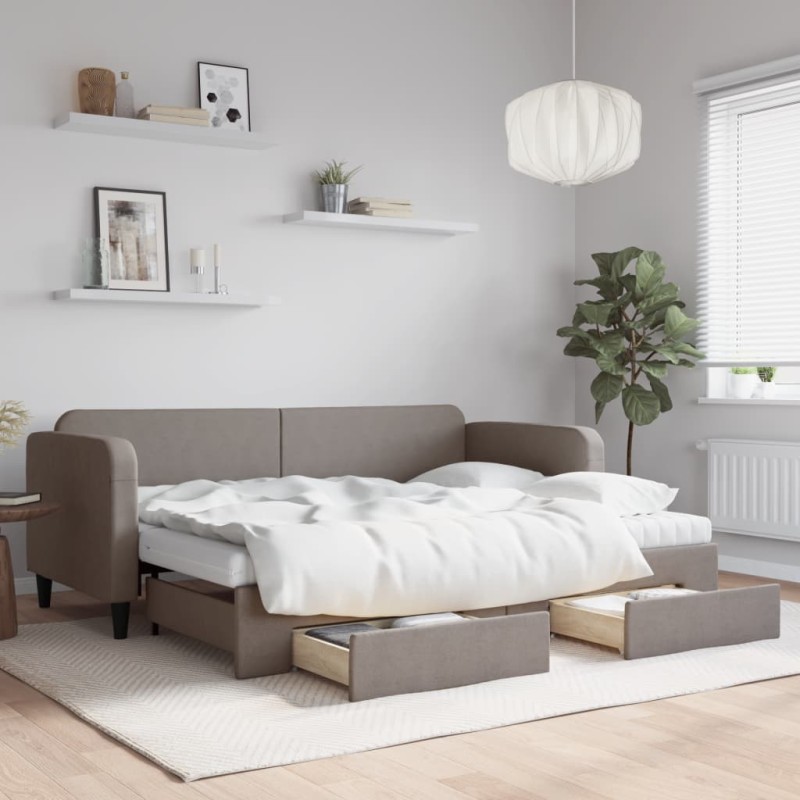 vidaXL Tagesbett Ausziehbar mit Schubladen Taupe 80x200 cm Stoff vidaXL Tagesbett Ausziehbar mit Schubladen Taupe 80x200 cm Stoff