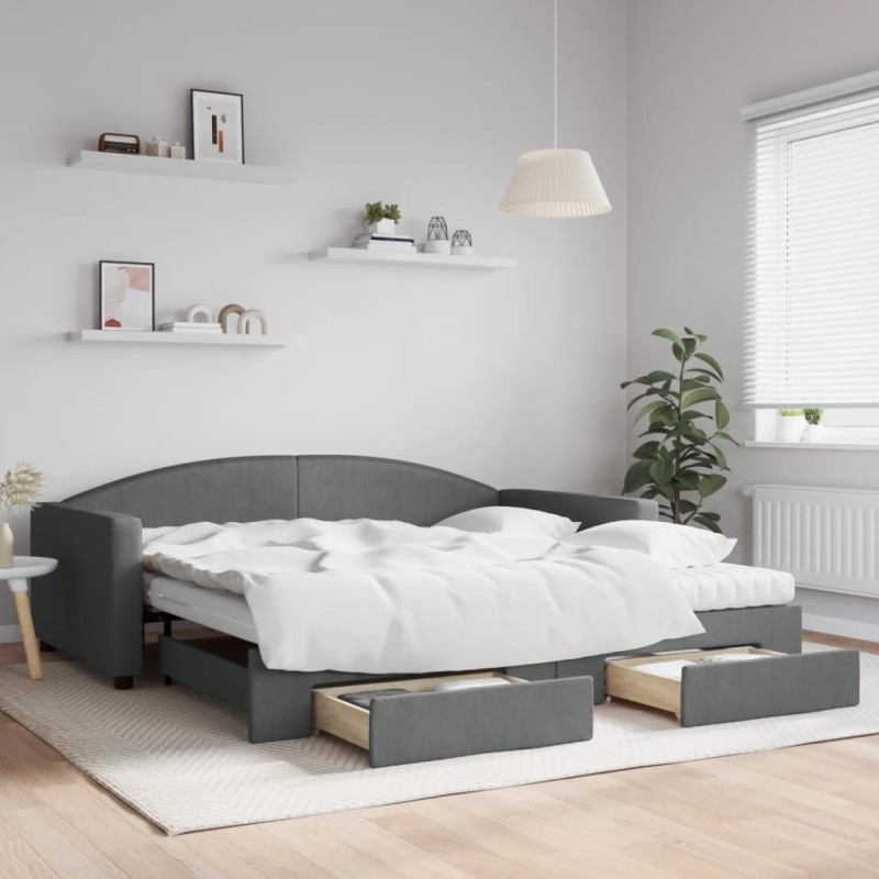 vidaXL Tagesbett Ausziehbar mit Schubladen Dunkelgrau 100x200 cm Stoff vidaXL Tagesbett Ausziehbar mit Schubladen Dunkelgrau 100x200 cm Stoff