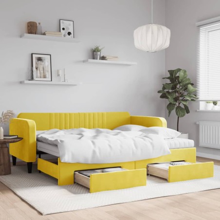 vidaXL Tagesbett Ausziehbar mit Schubladen Gelb 90x200 cm Samt