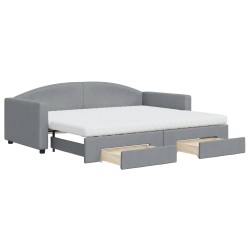 vidaXL Tagesbett Ausziehbar mit Schubladen Hellgrau 90x200 cm Stoff