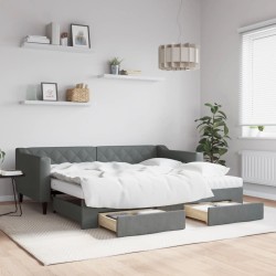 vidaXL Tagesbett Ausziehbar mit Schubladen Dunkelgrau 90x190 cm Stoff
