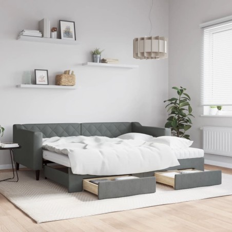 vidaXL Tagesbett Ausziehbar mit Schubladen Dunkelgrau 90x190 cm Stoff