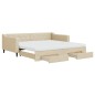 vidaXL Tagesbett Ausziehbar mit Schubladen Creme 100x200 cm Stoff vidaXL Tagesbett Ausziehbar mit Schubladen Creme 100x200 cm Stoff