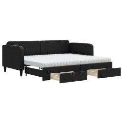 vidaXL Tagesbett Ausziehbar mit Schubladen Schwarz 90x200 cm Stoff