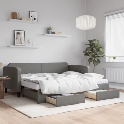 vidaXL Tagesbett Ausziehbar mit Schubladen Dunkelgrau 90x190 cm Stoff