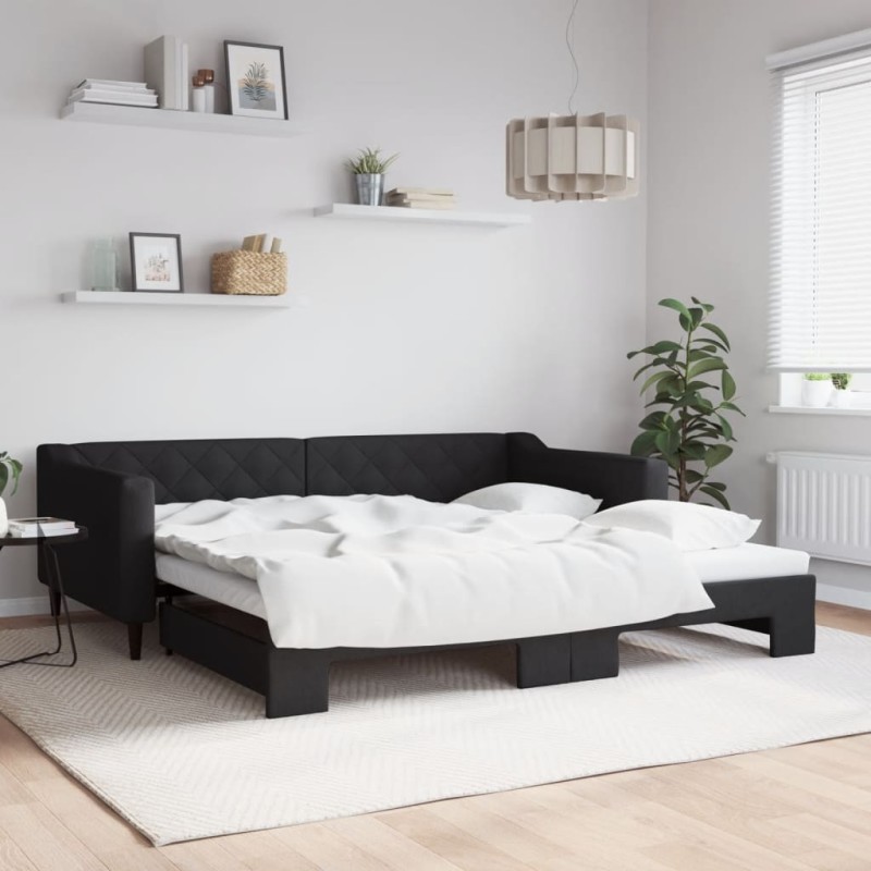 vidaXL Tagesbett Ausziehbar Schwarz 100x200 cm Stoff vidaXL Tagesbett Ausziehbar Schwarz 100x200 cm Stoff