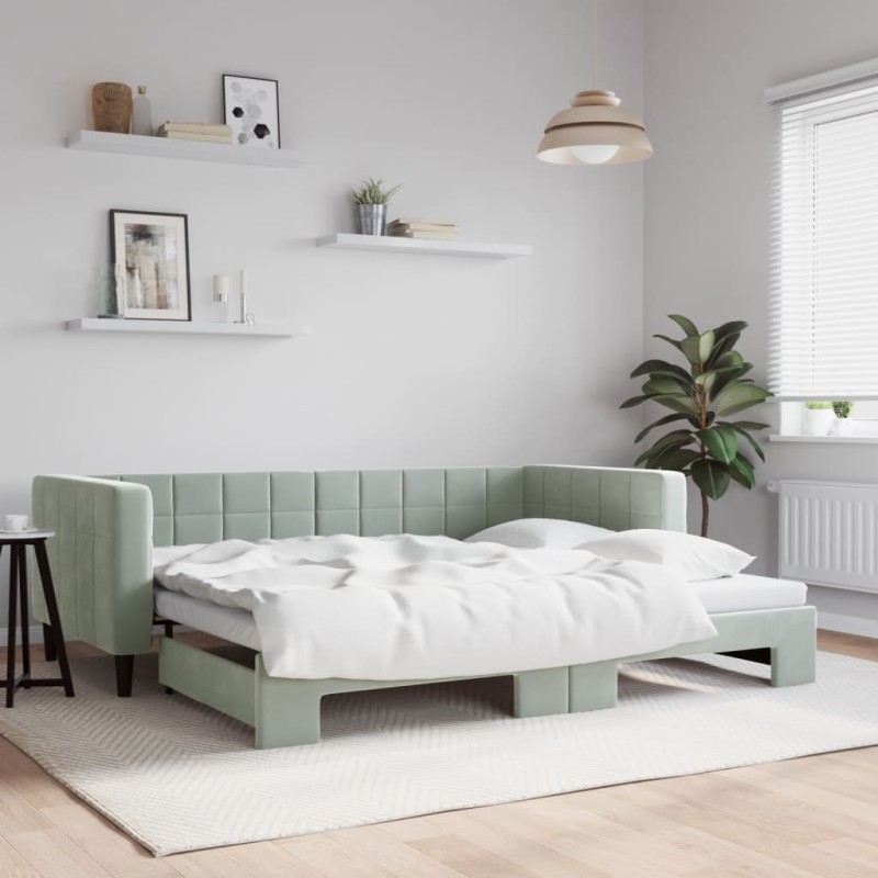 vidaXL Tagesbett Ausziehbar Hellgrau 90x190 cm Samt vidaXL Tagesbett Ausziehbar Hellgrau 90x190 cm Samt