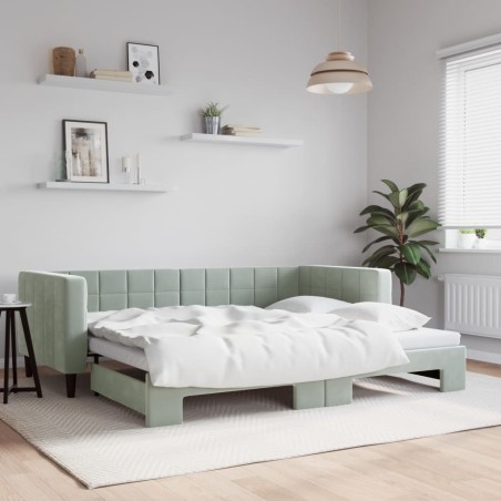 vidaXL Tagesbett Ausziehbar Hellgrau 90x190 cm Samt