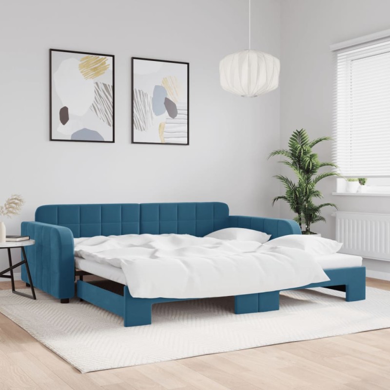 vidaXL Tagesbett Ausziehbar Blau 100x200 cm Samt vidaXL Tagesbett Ausziehbar Blau 100x200 cm Samt