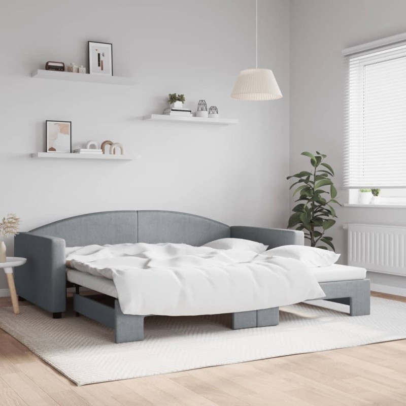 vidaXL Tagesbett Ausziehbar Hellgrau 100x200 cm Stoff vidaXL Tagesbett Ausziehbar Hellgrau 100x200 cm Stoff