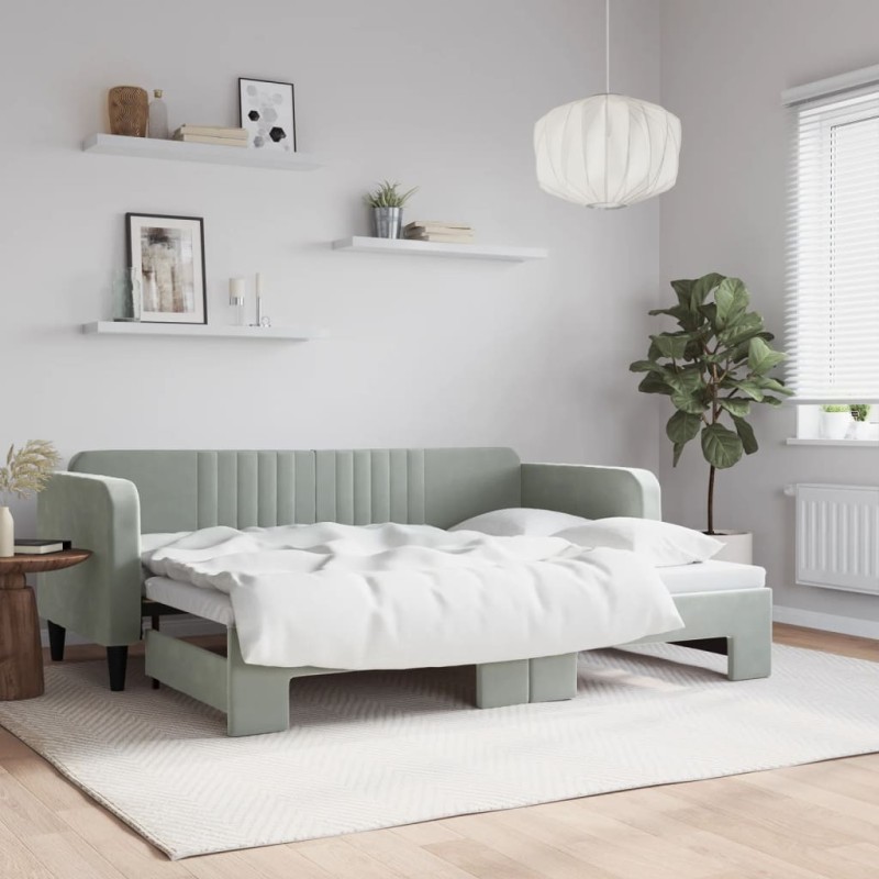 vidaXL Tagesbett Ausziehbar Hellgrau 80x200 cm Samt vidaXL Tagesbett Ausziehbar Hellgrau 80x200 cm Samt