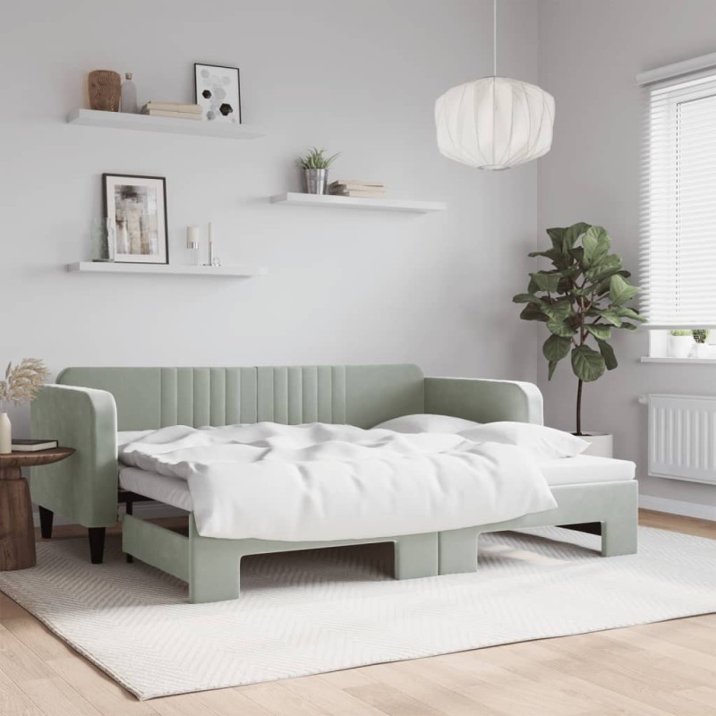 vidaXL Tagesbett Ausziehbar Hellgrau 90x200 cm Samt vidaXL Tagesbett Ausziehbar Hellgrau 90x200 cm Samt