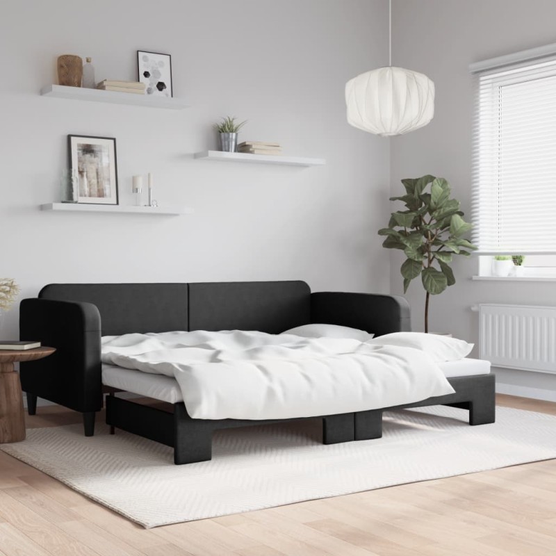 vidaXL Tagesbett Ausziehbar Schwarz 90x200 cm Stoff vidaXL Tagesbett Ausziehbar Schwarz 90x200 cm Stoff