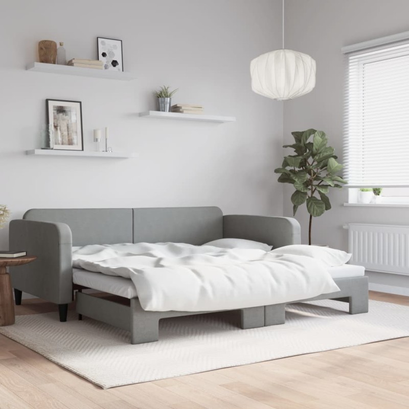 vidaXL Tagesbett Ausziehbar Hellgrau 100x200 cm Stoff vidaXL Tagesbett Ausziehbar Hellgrau 100x200 cm Stoff