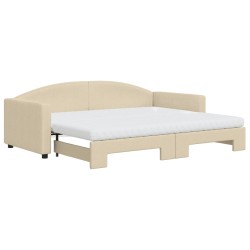 vidaXL Tagesbett Ausziehbar mit Matratzen Creme 90x200 cm Stoff