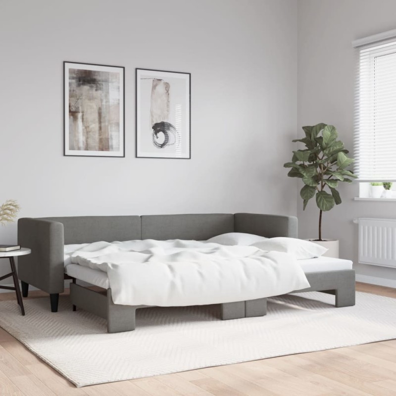 vidaXL Tagesbett Ausziehbar Dunkelgrau 80x200 cm Stoff vidaXL Tagesbett Ausziehbar Dunkelgrau 80x200 cm Stoff
