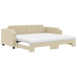 vidaXL Tagesbett Ausziehbar mit Matratzen Creme 90x200 cm Stoff