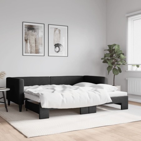 vidaXL Tagesbett Ausziehbar Schwarz 90x200 cm Stoff