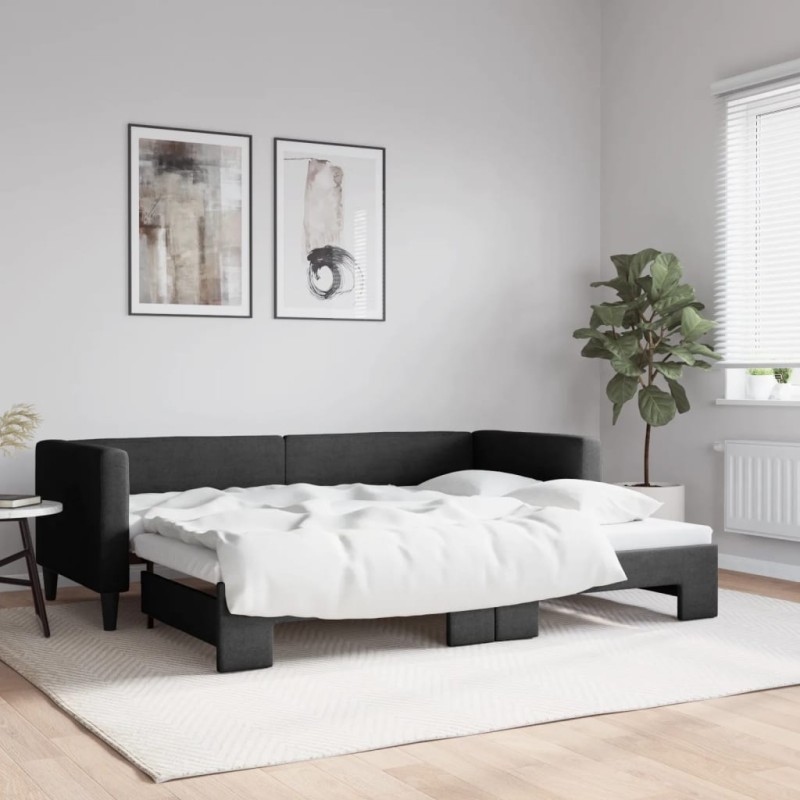 vidaXL Tagesbett Ausziehbar Schwarz 80x200 cm Stoff vidaXL Tagesbett Ausziehbar Schwarz 80x200 cm Stoff