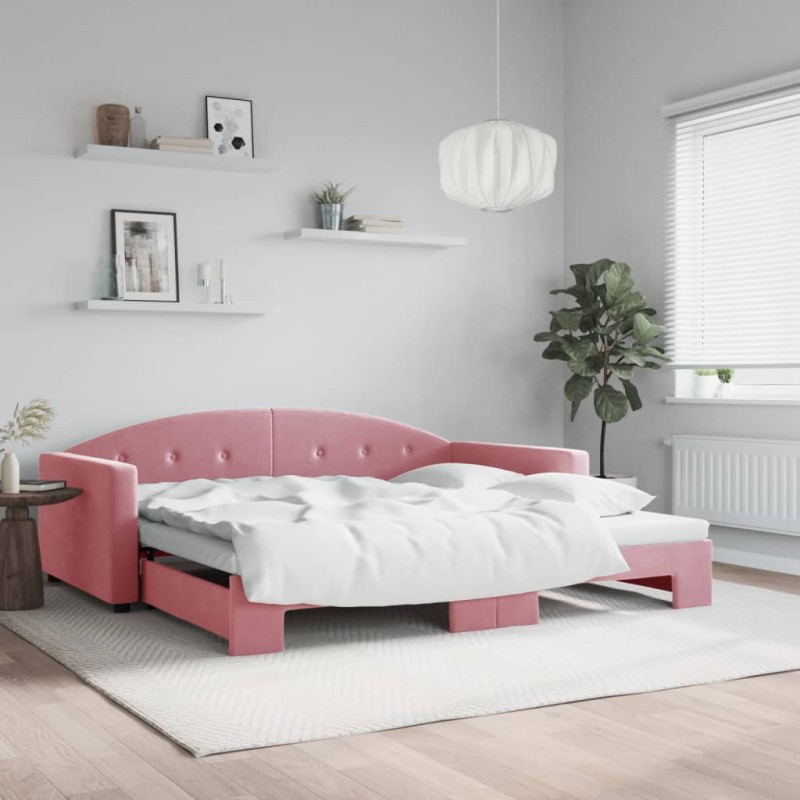 vidaXL Tagesbett Ausziehbar Rosa 100x200 cm Samt vidaXL Tagesbett Ausziehbar Rosa 100x200 cm Samt