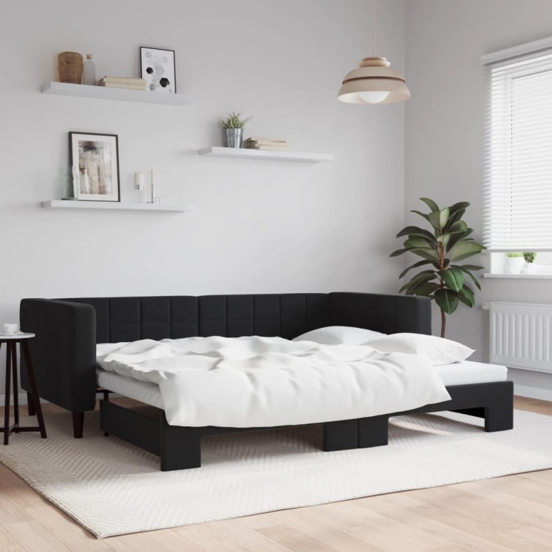 vidaXL Tagesbett Ausziehbar Schwarz 90x190 cm Samt vidaXL Tagesbett Ausziehbar Schwarz 90x190 cm Samt