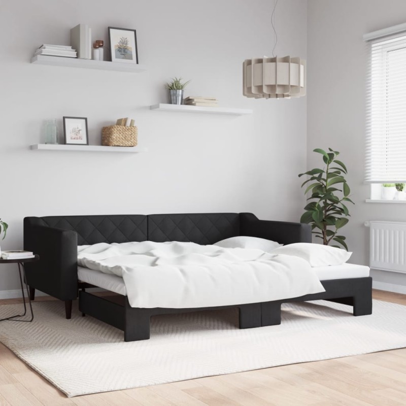 vidaXL Tagesbett Ausziehbar Schwarz 90x190 cm Stoff vidaXL Tagesbett Ausziehbar Schwarz 90x190 cm Stoff